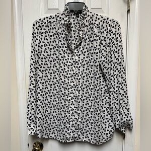 Ann Taylor Black and White Patterned Button Down Long Sleeve Top XL